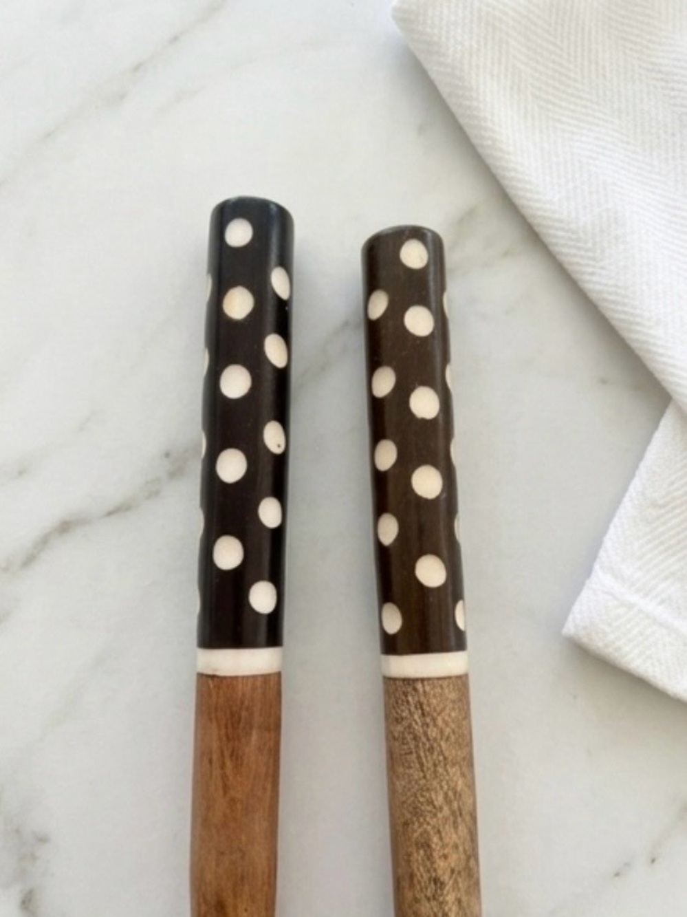 Polka Dot Handle Wooden Salad Serving Spoon and Fork Set - Brown - Picture 4 of 7